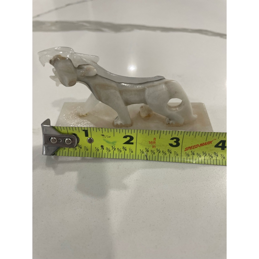 Vintage Marble Onyx Hand Carved Stone Big Cat Tiger Cougar Jaguar White Desk - Picture 7 of 8
